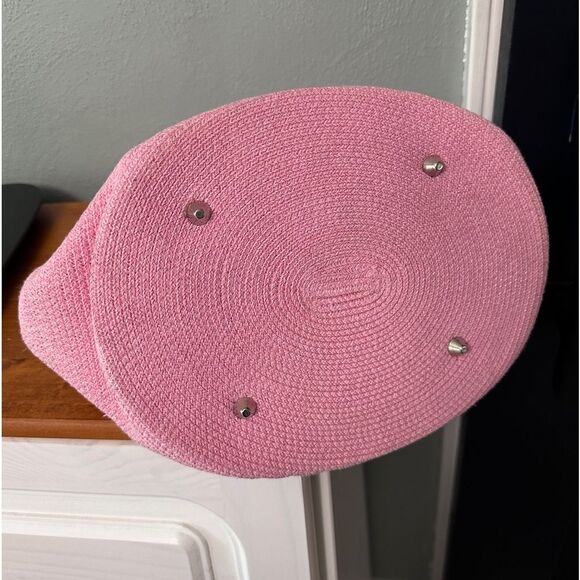 Betmar New York Pink Straw Purse with White Leather Handles - Picture 4 of 6